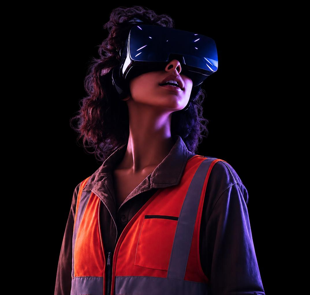 Lavoratrice in formazione con visore VR